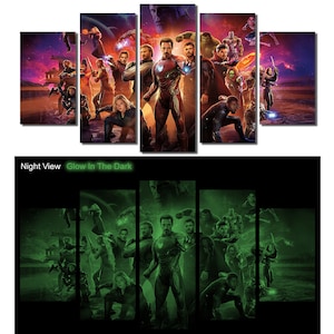 Glow in the Dark Framed Canvas Art - Avengers Infinity War, Iron Man, Hulk, Thor, Captain America, Thanos - Ready to Hang