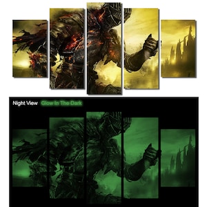 Glow in the Dark Framed Canvas Art - Dark Souls 3 Video Games Wall Canvas Art - Listo para colgar