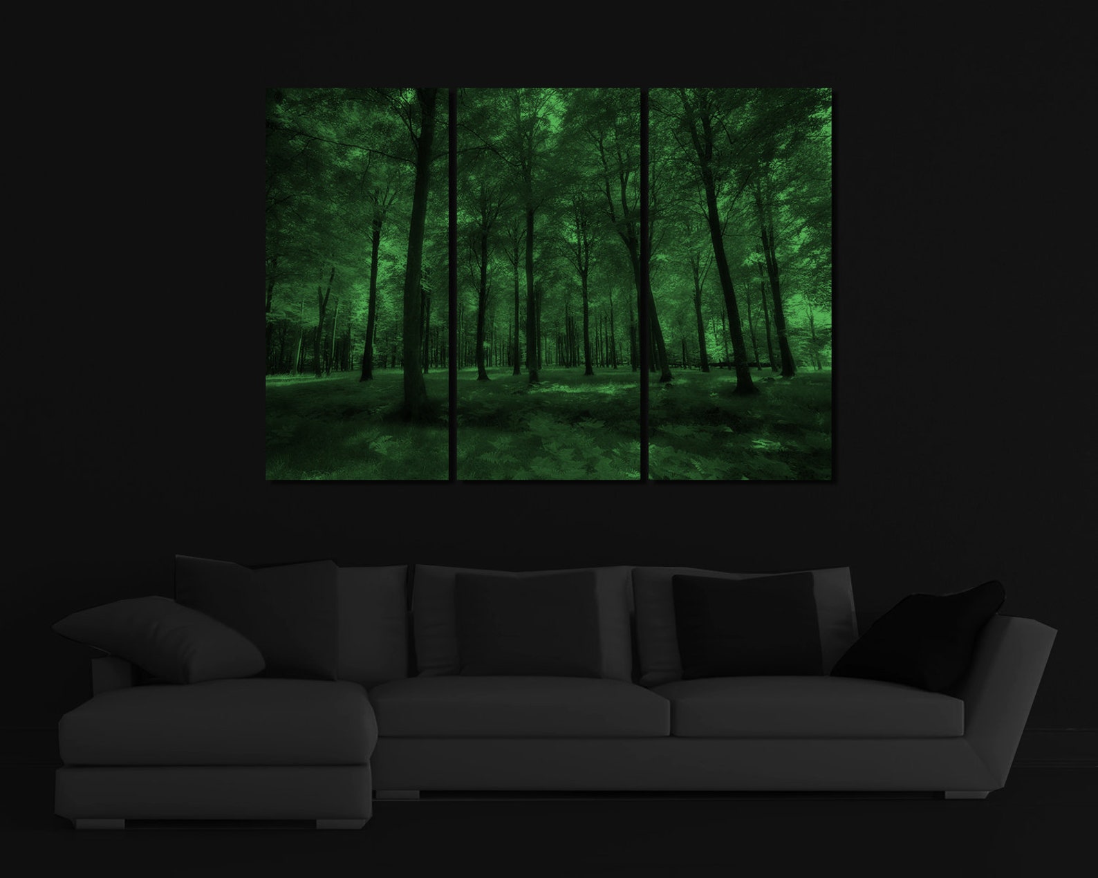 Glow in the Dark Framed Canvas Art Green Forest Spring Etsy