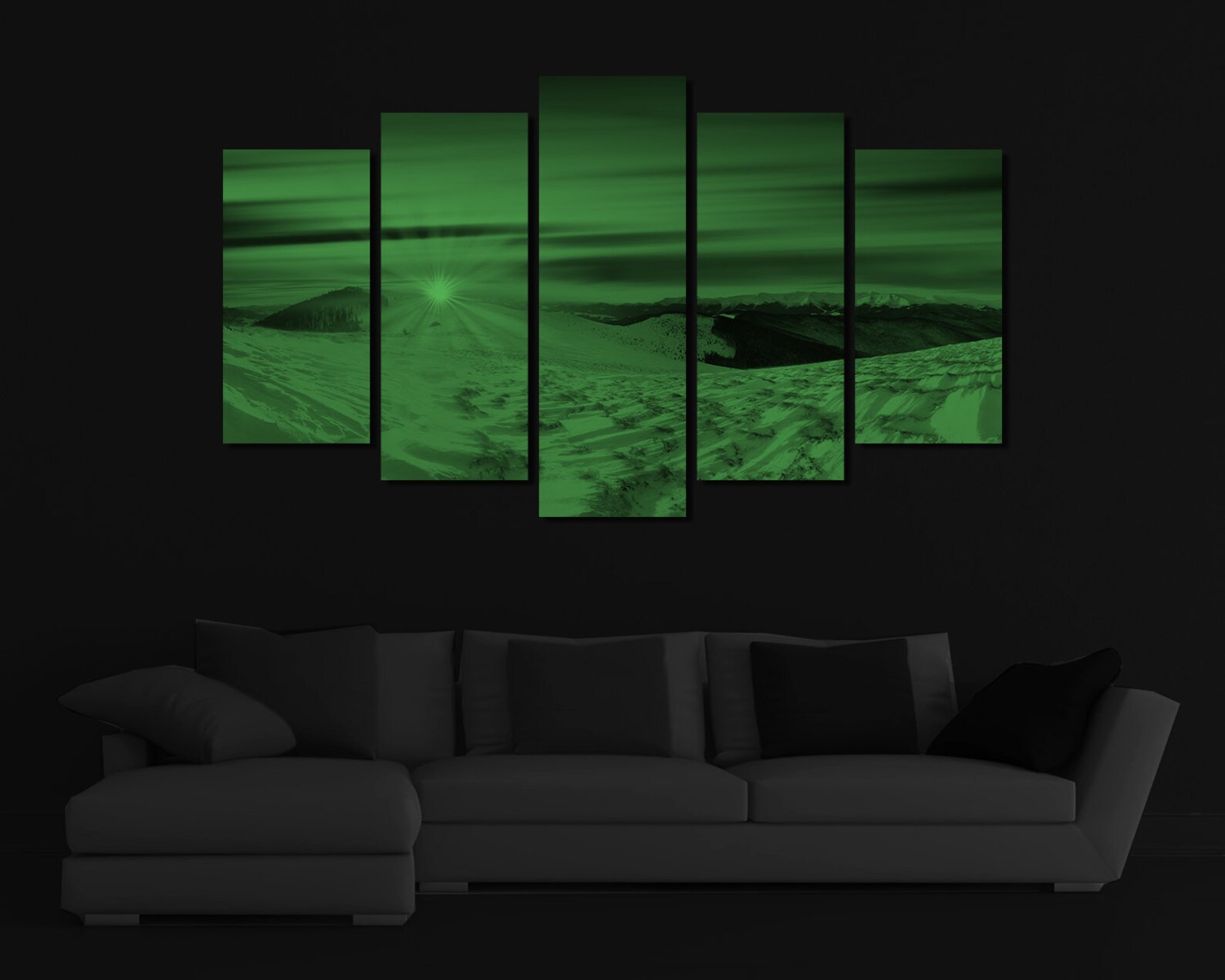 Glow in the Dark Framed Canvas Art Sunset Winter Mountain Etsy