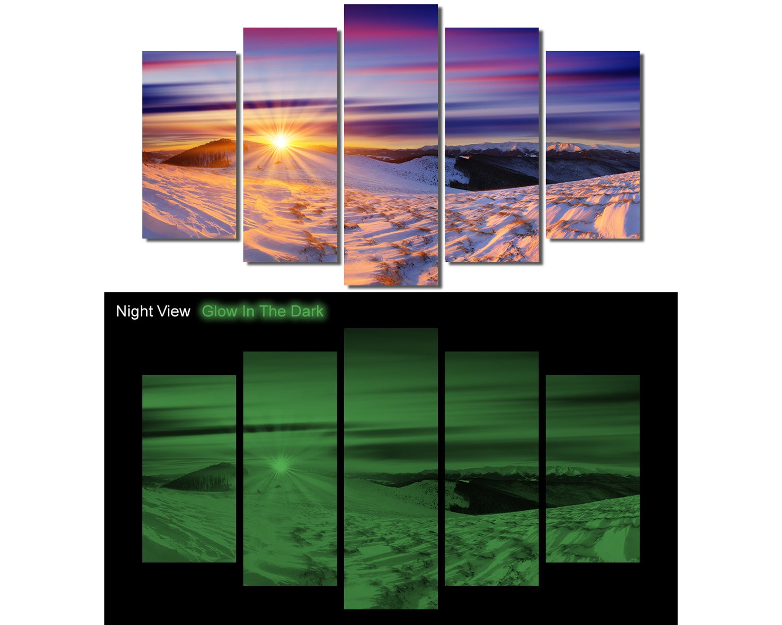 Glow in the Dark Framed Canvas Art Sunset Winter Mountain Etsy
