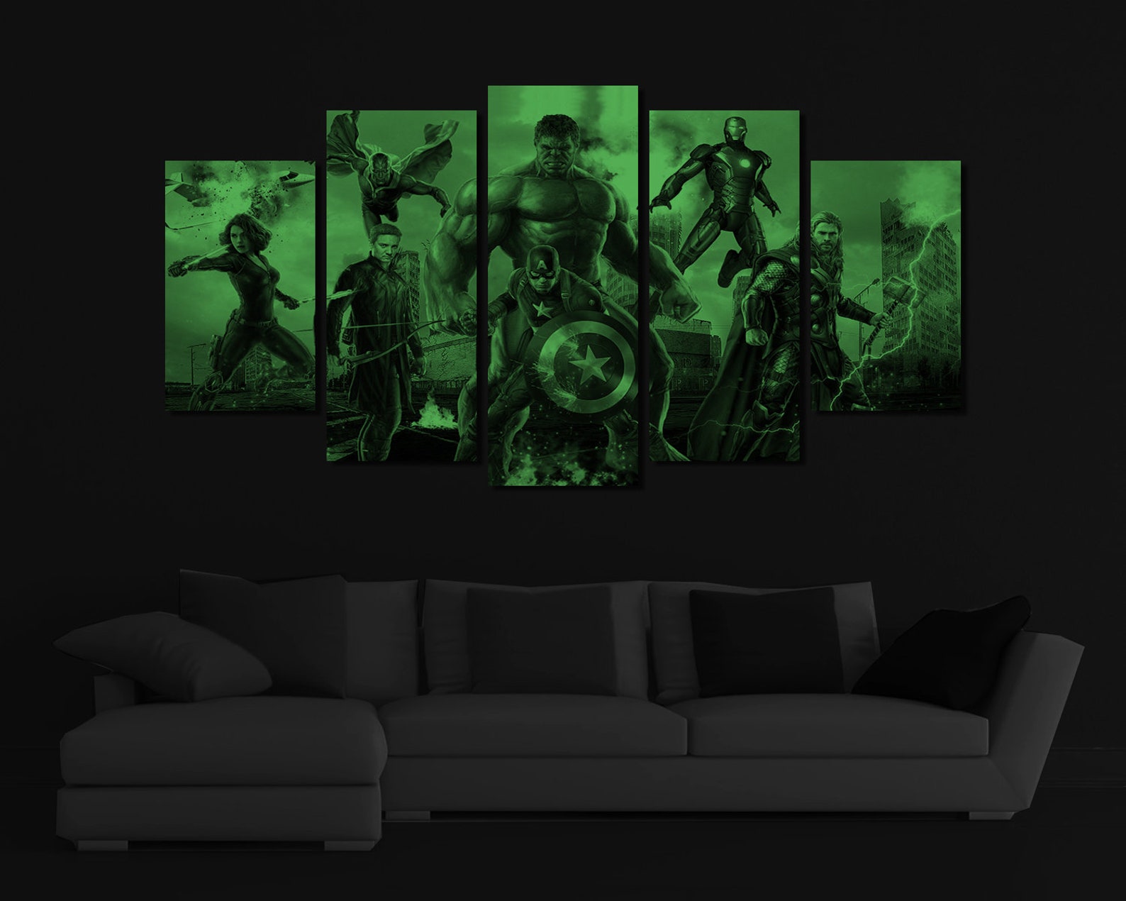 Glow in the Dark Framed Canvas Art Marvel Avengers Captain Etsy