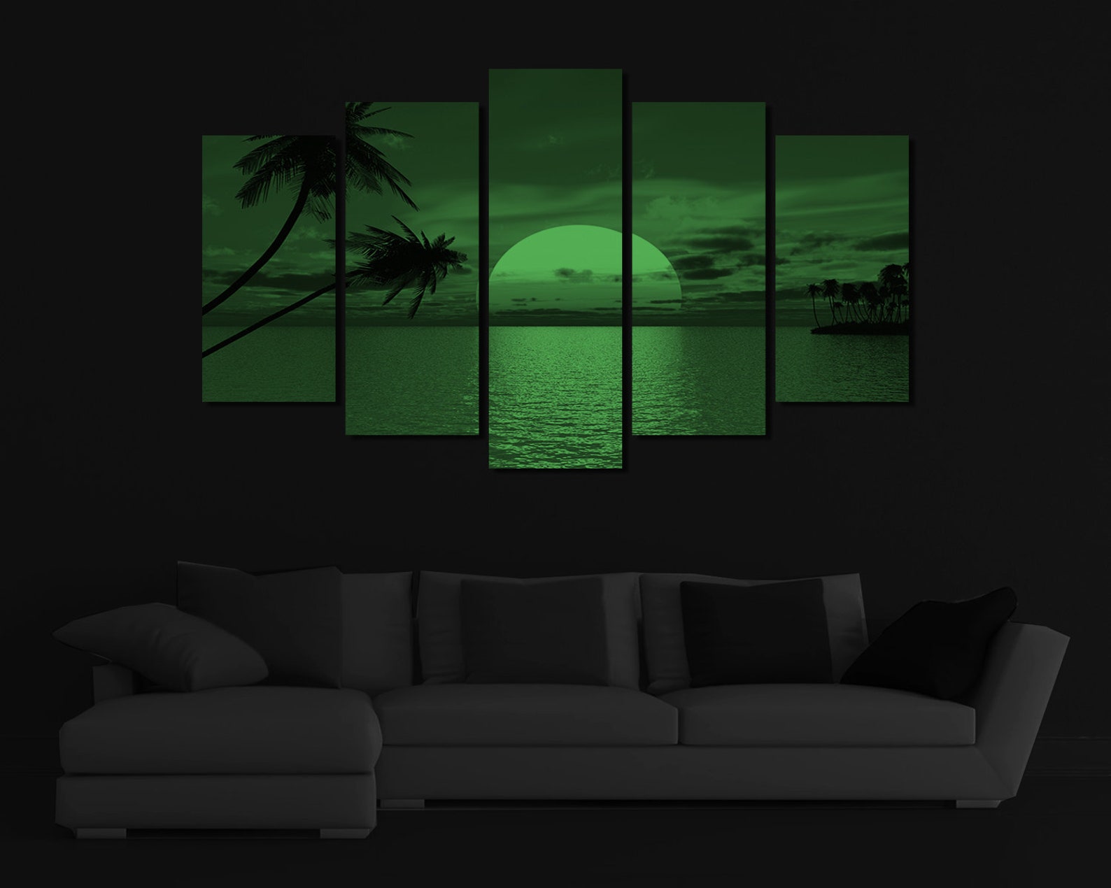 Glow in the Dark Framed Canvas Art Tropical Ocean Sunset Etsy