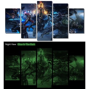Glow in the Dark Framed Canvas Art - Avengers Endgame, Iron Man, Hulk, Thor, Captain America, Thanos - Ready to Hang