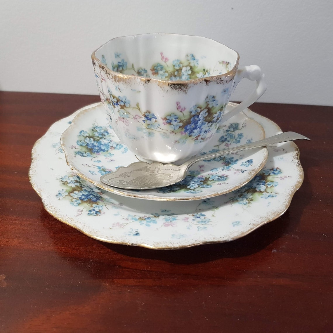 Blue Flower Pattern Tea Set with Silver spoon Etsy