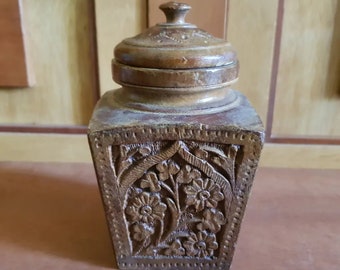 19th Century Hand Carved Wooden Tea Caddy