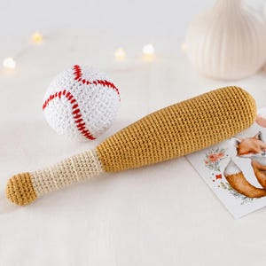 Crochet Baseball Bat & Ball Rattle Pattern PDF, Amigurumi Baby Toy Tutorial, Baseball Baby Gift, Sports Nursery Toy, Easy Crochet Pattern