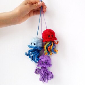 Crochet Amigurumi rainbow Jellyfish Safe toys Crochet Animals Baby education toy Nursery decor baby shower party gift Natural baby Rattle image 1