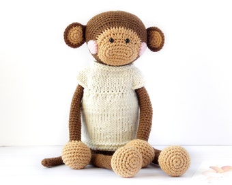 Crochet Personalized Monkey Plushie toy monkey Custom crochet animals Monkey amigurumi Baby birthday Pregnancy reveal Friend congrats