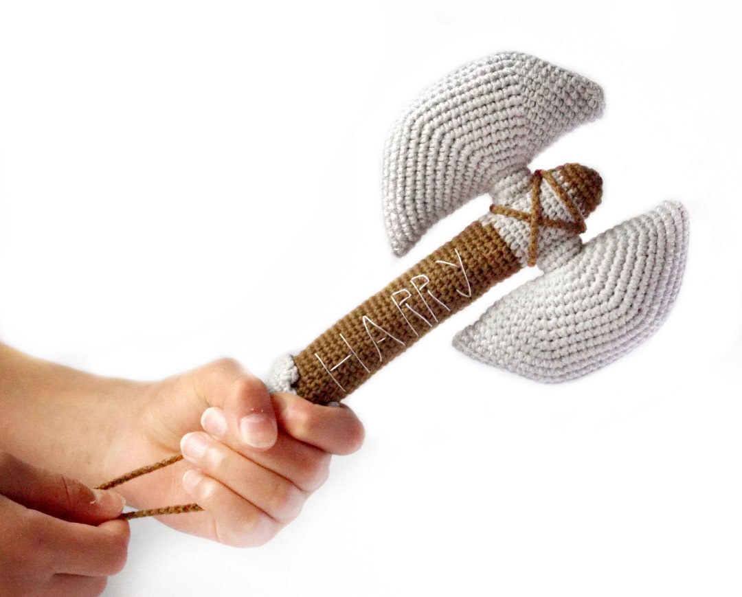 Personalized Crochet Labrys Rattle Ax Toy Vikings Hammer Thor Baby Baby ...