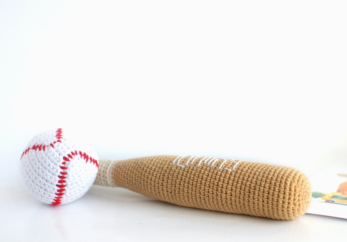 Personalized Bat 2 Piece Newborn Set Crochet Rattle Baseball Etsy