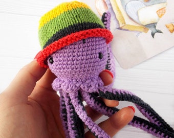 Crochet purple Octopus Rattle First baby toy Car seat toy Jellyfish Baby room decor Toddler gift Newborn stuffed toy Crochet toys handmade