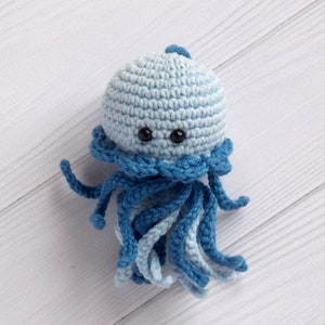 Crochet Amigurumi rainbow Jellyfish Safe toys Crochet Animals Baby education toy Nursery decor baby shower party gift Natural baby Rattle Blue