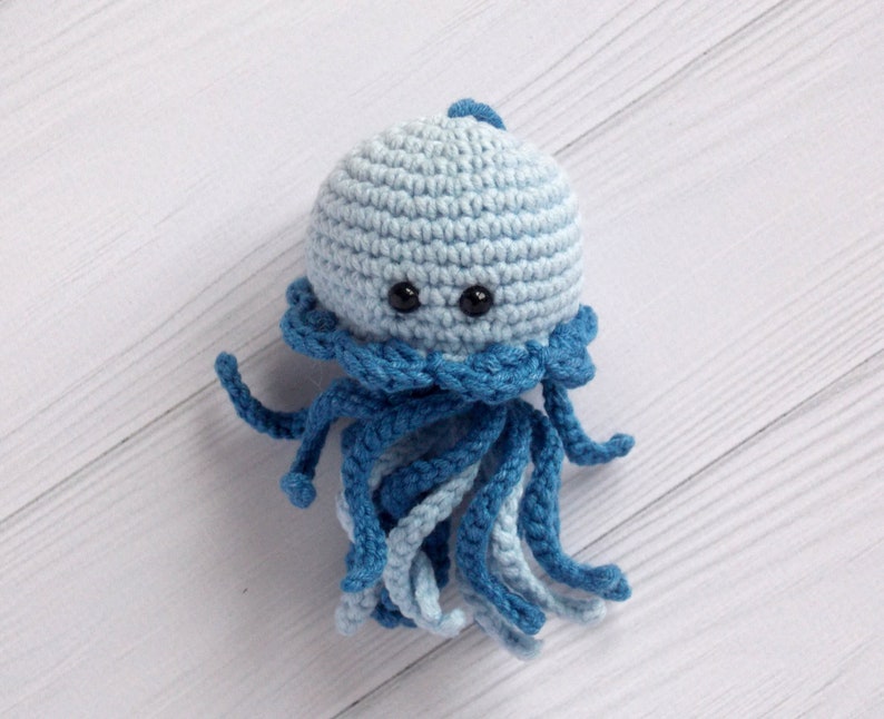 Crochet Amigurumi rainbow Jellyfish Safe toys Crochet Animals Baby education toy Nursery decor baby shower party gift Natural baby Rattle Blue