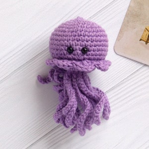 Crochet Amigurumi rainbow Jellyfish Safe toys Crochet Animals Baby education toy Nursery decor baby shower party gift Natural baby Rattle Purple