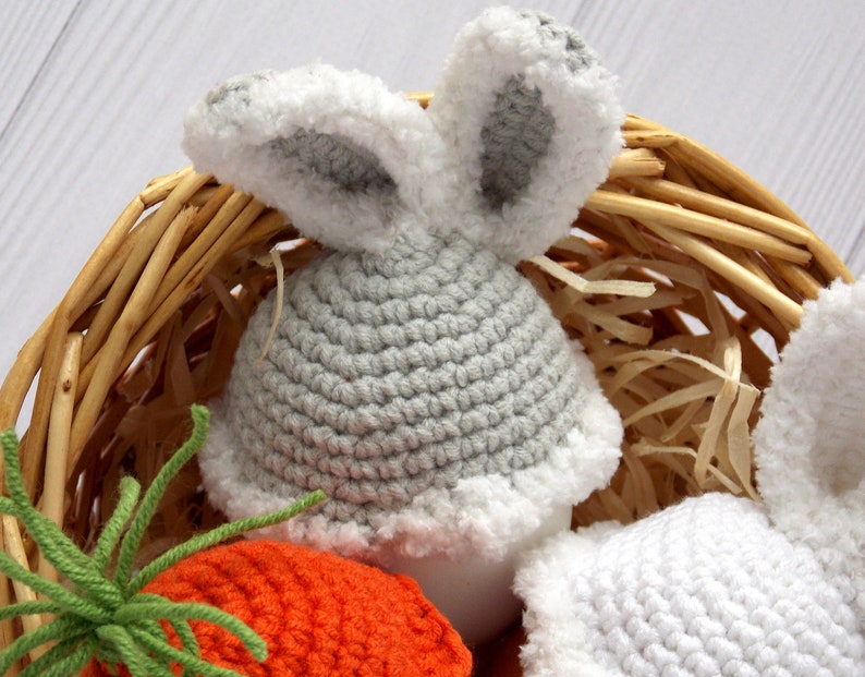 Easter gift 3 crochet hats for eggs Warmer for eggs Crochet bunny decor Carrot Passover basket Easter baby gift Easter basket decor image 3