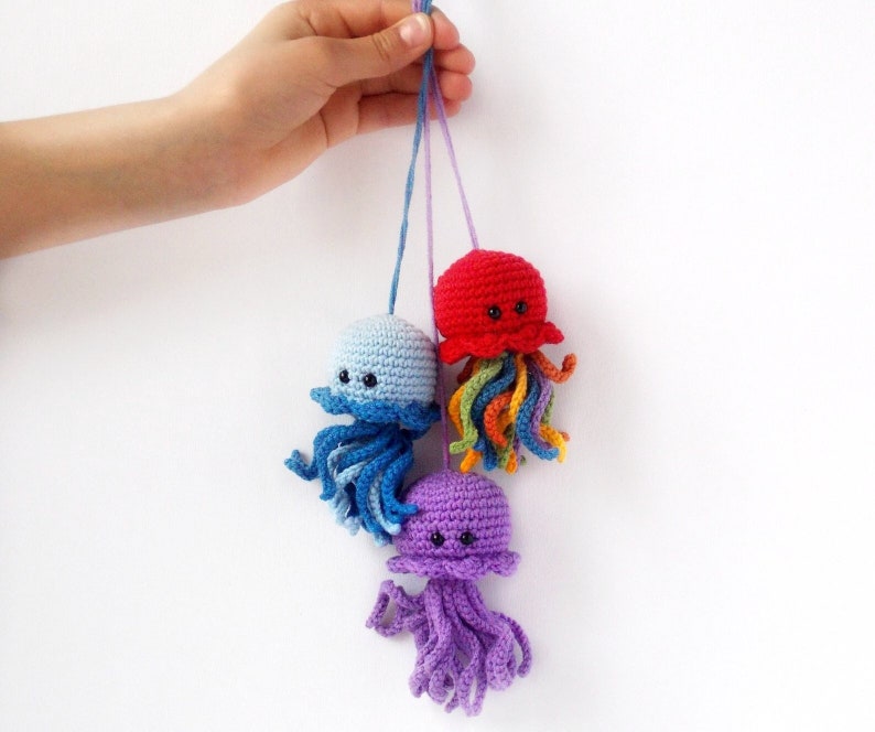 Crochet Amigurumi rainbow Jellyfish Safe toys Crochet Animals Baby education toy Nursery decor baby shower party gift Natural baby Rattle image 1
