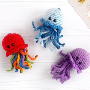 Crochet Amigurumi rainbow Jellyfish Safe toys Crochet Animals Baby education toy Nursery decor baby shower party gift Natural baby Rattle image 2