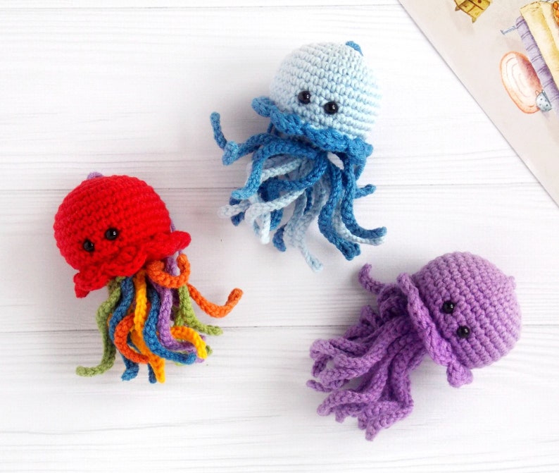 Crochet Amigurumi rainbow Jellyfish Safe toys Crochet Animals Baby education toy Nursery decor baby shower party gift Natural baby Rattle image 2