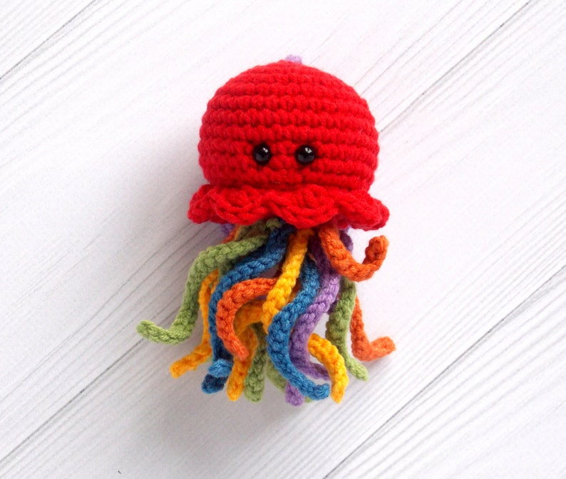 Crochet Amigurumi rainbow Jellyfish Safe toys Crochet Animals Baby education toy Nursery decor baby shower party gift Natural baby Rattle Rainbow