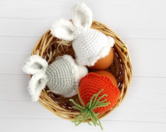 Cadeau de Pâques 3 chapeaux au crochet pour œufs Chauffeur pour œufs Décor lapin au crochet Carotte Panier de Pessah cadeau bébé de Pâques décor de panier de Pâques