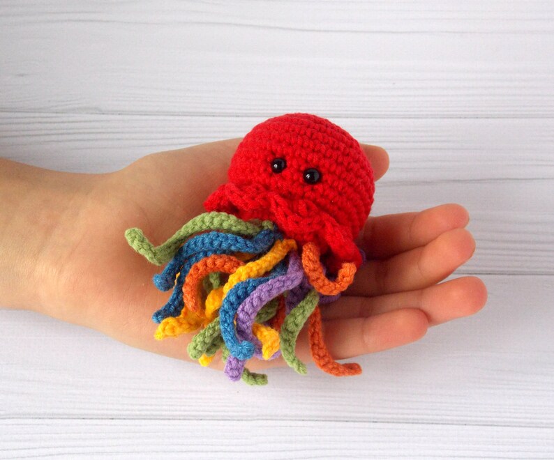 Crochet Amigurumi rainbow Jellyfish Safe toys Crochet Animals Baby education toy Nursery decor baby shower party gift Natural baby Rattle image 4