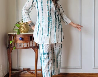 Kombi-Set aus 100% reiner Baumwolle: Bagru Handblock Print Lounge Outfit