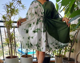 Tie Dye Cotton Kaftan Dress: Hand Block Printed Loungewear