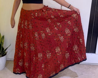 Handgemachter natürlich gefärbter Baumwoll-Ajrakh-Rock | Block Print Boho Maxi Rock