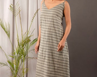 Handmade Block Print Cotton Midi Dress | Sleeveless Summer Dress