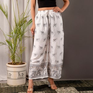 Woodblock Printed Palazzo Pants: Bohemian Flare Trousers
