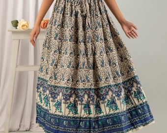 Handmade Cotton Maxi Skirt: Boho Floral Print, Free Size