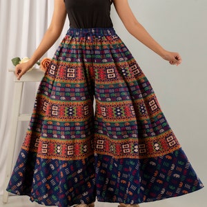 Block Printed Cotton Palazzo Pants: Bohemian Wide Leg Trousers