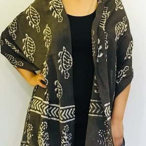 Natural Cotton Scarf / Cotton Hand Block Printed Stole / Indian Print Scarf / Goddess Wrap / Soft lightweight Scarf / Minimal Style