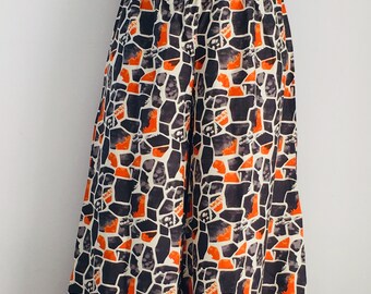 Pantalones palazzo de algodón con estampado de bloques multicolor: pantalones de pierna ancha