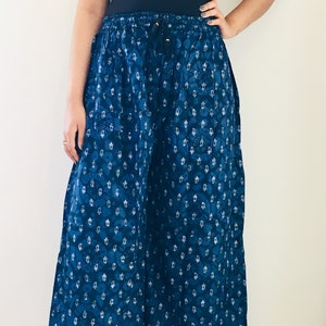 Block Print Indigo Palazzo Pants | Indian Trouser | Palazzo Wide Leg | Summer Yoga Pants | Flared Indian Plazaao Pants | Comfortable Pants