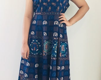 Sleeveless Cotton Midi Dress | Block Print Resort Wear Slip Dress