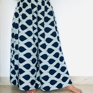 Block Print Wide Leg Palazzo Pants: Cotton Blend, Free Size