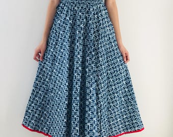 Handmade Block Print Cotton Skirt: Indian Maxi Dress, Free Size