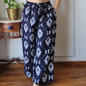 Block Printed Cotton Palazzo, Wide Leg Cotton Pants, Elastic Waist Flowy Trousers,High Waist Palazzo, Summer Full Pant Homewear, 100% Cotton