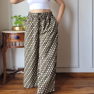 Block Printed Pure Cotton Palazzo, Wide Leg Cotton Pants, Elastic Waist Flowy Trousers,High Waist Palazzo, Summer Full Bagru Pant