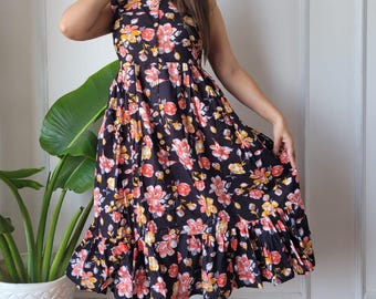 Blumen Hand Block Print Midi Kleid | Boho Baumwolle Ärmelloses Kleid