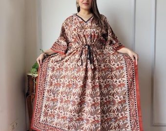 Handgemachter Kaftan aus Baumwolle mit Blockstreifen: Maxi-Resort-Kleid, freie Größe