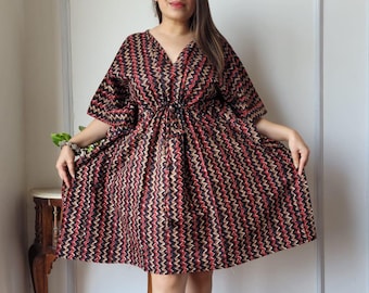 Hand Block Print Baumwolle Kaftan mit Taillenkrawatte | Boho Kaftan