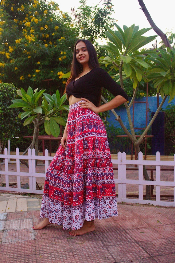 スカート Indian cotton skirt Handmade Block Print Cotton Skirt: Indian Maxi Dress, Free