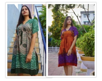 Beach Wear Dress/ Vacation Caftan Dress / Handmade Printed Kaftan Dress/ One Size Dress/ Lounge Wear/ Indian Print Dress