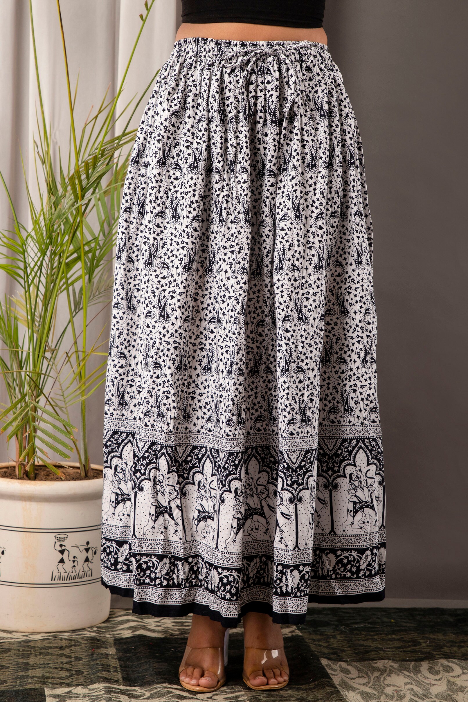 Indian Print Cotton Skirt / A-line Long Skirt / Beach Wear
