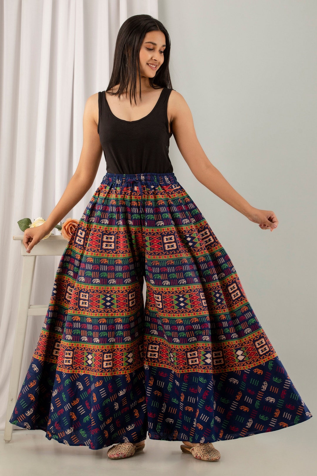 Block Printed Cotton Palazzo Pants: Bohemian Wide Leg Trousers - Etsy