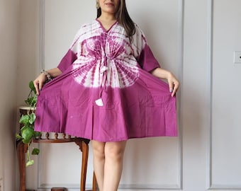 Hand Block Print Baumwolle Kaftan mit Taillen-Kordelzug | Boho Kaftan