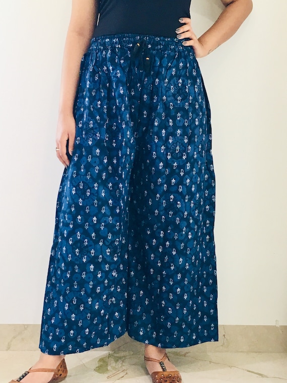 Buy Block Print Palazzo Pants / Indian Indigo Palazzo Pants